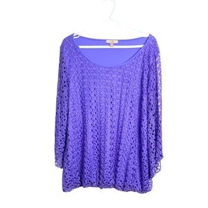 roz & ali Lilac Spring Summer Top, 3/4 Bell Sleeves, Gently Elasticized Waist